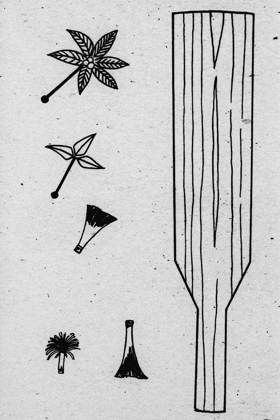 「古式の羽子板と羽根」（『日本民俗図誌　第13冊』木山桂川（東京堂、1942）国立国会図書館デジタルコレクション）の画像。
